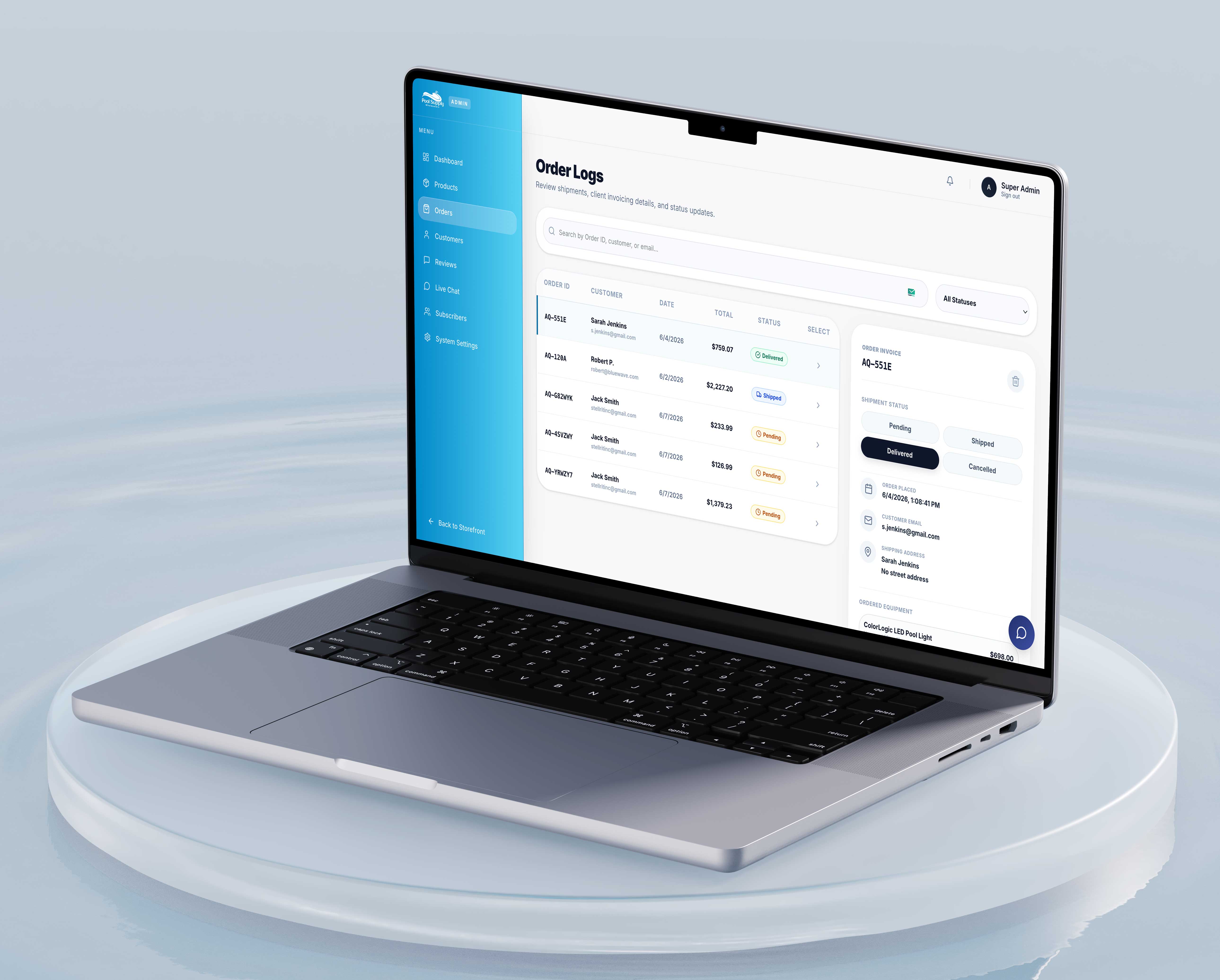Real-time analytics monitor and customer metrics overview