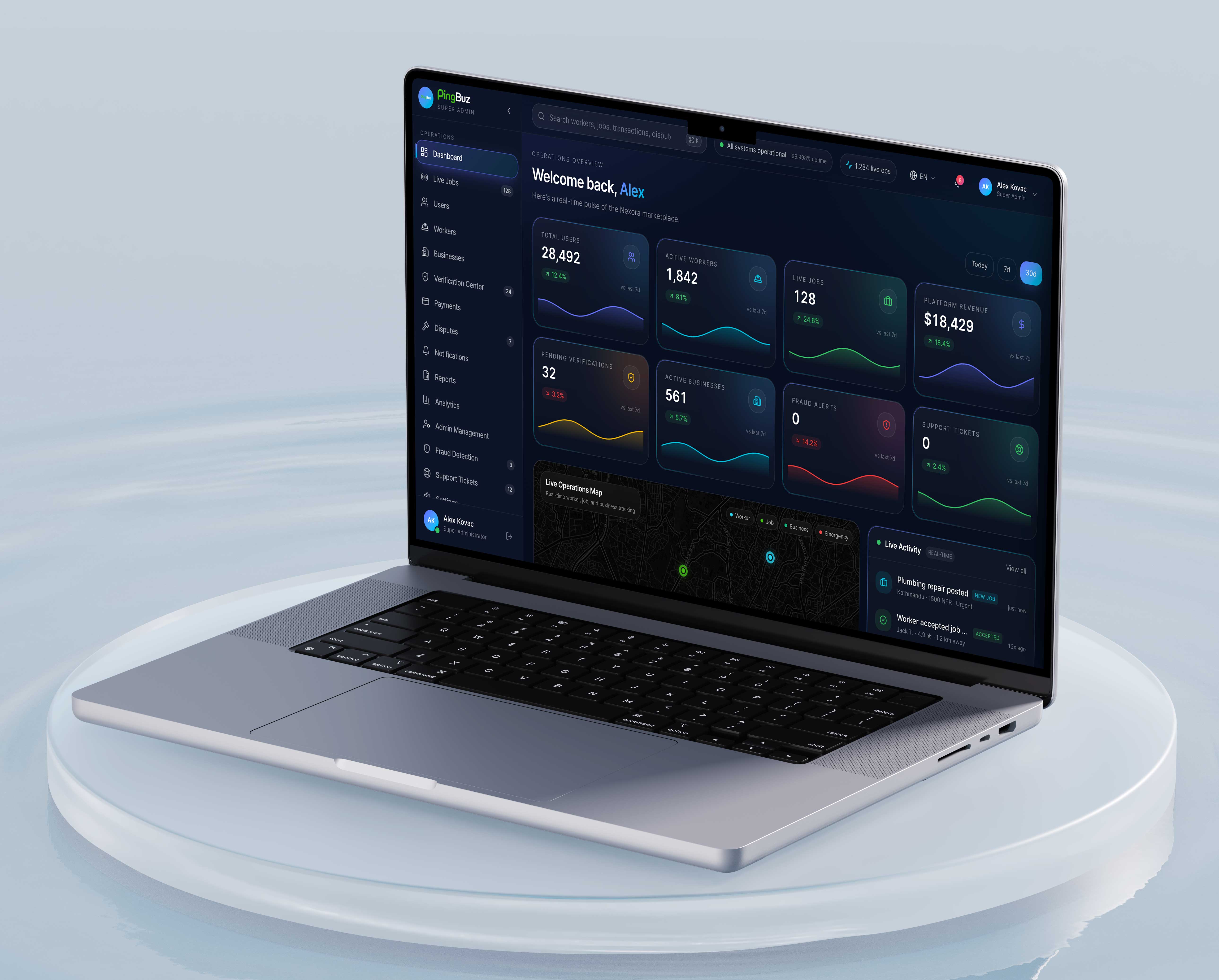 User profile settings and system notifications panel